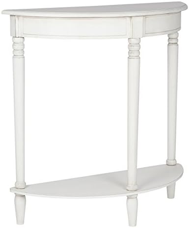 Bliss and Bloom White Half Moon Console Table With Shelf Wooden Hallway Table