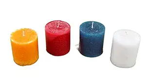 DELHI CANDLES Home Made Hand Crafted Smooth Multicolor Pillar Candles, Set of 4 for Home Dcor/Meditation/Aroma/Reiki/Party/Romantic Dinner/Christmas & Other Occasion (Orange,White,Blue,Red, 2X2)