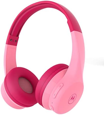 Motorola Moto JR300 Cuffie Bluetooth per Bambini - Cuffie Over Ear Leggere per Bambini, Limitatore di Volume 85dB, Splitter Audio per Condivisione - Ideale per Scuola, Viaggi, Giochi - Rosa