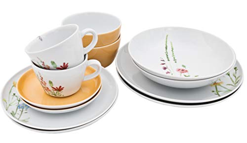 Kahla 39F217A50188C MG Wildblume Design 2 Go Set Geschirrset für 2 Personen Porzellanservice 12-teilig Tafelservice Tasse Untertasse Teller Schale bunt