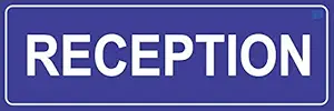 SIGN EVER Reception Sign Board for Office Shop Hospital Company Restaurant Doors Glass Waterproof Signage Color-Blue L x H 30 cm x 10 cm