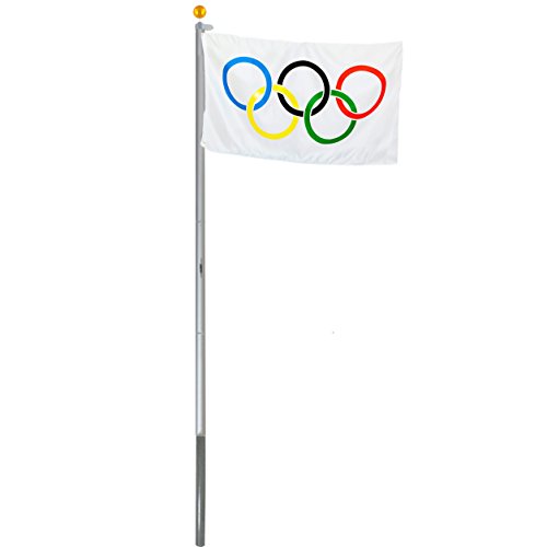 BRUBAKER Aluminium Fahnenmast Flaggenmast 6m mit Erdhülse + Olympia Flagge 150 x 90 cm
