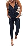 Der ärmellose lange Damen-Jumpsuit mit V-Ausschnitt und Spaghettiträger ist stilvoll und angenehm zu tragen.
