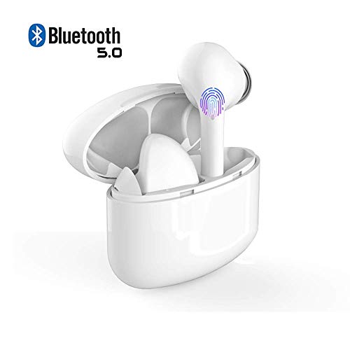 Écouteurs Bluetooth, Écouteurs sans Fil Bluetooth 5.0 avec étui de Chargement Portable, Mic HD Intégré et Son 3D Stéréo, IPX5 Étanche, 24hrs Playtime, pour Android Samsung Huawei iPhone