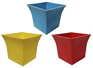 HINS 10 inch Square Pot Set of 3 Multicolour For Indoor And Outdoor Gardening blue,yellow,Orange Gamla For Garden 12 Inch I 12 Inch Pots For Plants I Pots For Plants I Succulent Pot Empty I Plastic Tub For Gardening I Flower Pots For Garden Big Size 12 I Falawar Pot For Garden I Fiber Gamla I Plastic Pot I 12 Inch Pot I Flowwr Pot I Flowee Pots