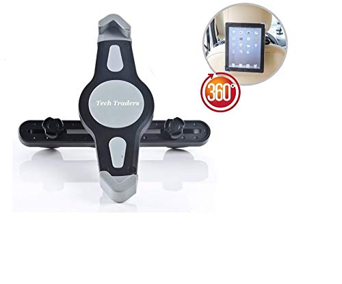 Tech Traders TTIPADH - Soporte para reposacabezas de coche (rotación de 360 grados, para tableta de 7 a 10,1 pulgadas, iPad Pro 24,6 pulgadas, Samsung Galaxy Tab S2/A/E/4/3)