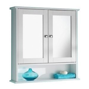 New England White Wood Double Mirrored Bathroom Wall Cabinet