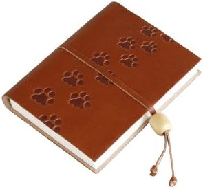 Amarcord Embossed Leather Notebook with Wooden Bead Closure- Cat Paws- tabacco