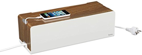 Hama Kabelbox Woodstyle Maxi in Holzoptik, 40 x 16 x 13 cm (B x T x H), mit Kabelclips und GummifÃ¼ÃŸen, WeiÃŸ
