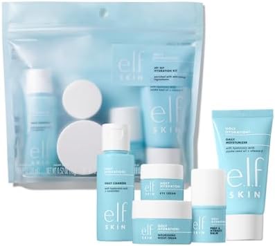e.l.f. SKIN Jet Set Hydration Kit, set skincare idratante formato viaggio, detergente viso, balsamo, idratante, crema occhi e crema notte, prodotto vegano e non testato sugli animali