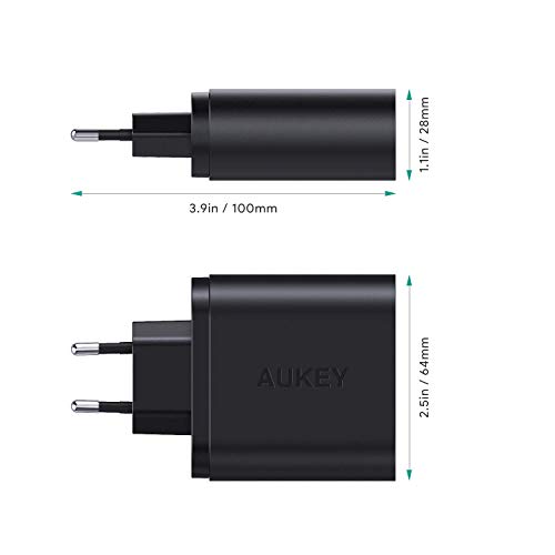 AUKEY Quick Charge 3 0 USB Chargeur Secteur 2 Ports 39W Chargeur Mural Universel pour Samsung Galaxy S8   Note 8  iPhone X   8 8 Plus  iPad Pro Air  HTC 10  LG G5   G6 etc   Noir 