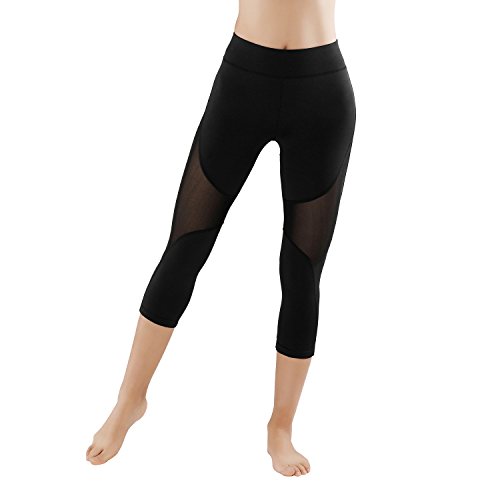 GoVIA Pacchetto di 2 Leggings Donne Pantaloni di Corsa con Inserti in Rete Fitness Yoga Pantaloncini Sportivi Vita Alta Tessuto a Rete permeabile all'Aria 4132+4135K S/M