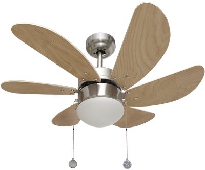 003 ventilador de techo 6 aspas níquel/haya, 1XE27 motor reversible. AkunaDecor.