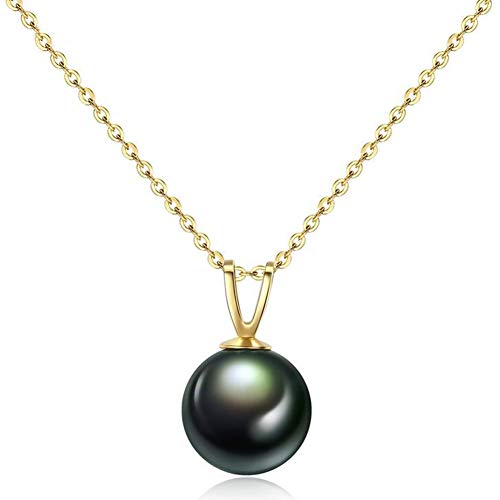 Preisvergleich Produktbild Fashion Jewelry@ Tahiti Perle Perlenkette Rund Schwarz Perle Meerwasser Zuchtperlen Anhänger in Gelbgold 750 / 18 Karat (8-9 mm Pearl) und 18 kt Gelbgold Kette ist kostenlos enthalten