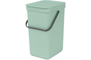 Brabantia Sort & Go 12L Cubo de basura (verde jade), cubo basura reciclaje con asa y tapa extraíble con posición abierta, papelera cocina para reciclaje con diseño multi-talento, fácil de limpiar