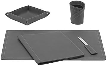 ASCANIO 5: Leather Desk Kit 5 pieces, Anthracite color, Office Desk Pad Organizer, Handmade Made in Italy by Limac Design®.