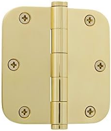 Grandeur Hardware 819968 3.5" Button Tip Residential Hinge with 5/8 Radius Corners, Unlacquered Brass, 3.5" x 3.5"