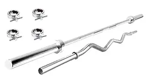 Aurion Solid Chrome 26 mm Thickness Barbell Bar (3 feet, 4 feet 5feet, 6 feet 7 feet) Standard Straight Weight Bar with 2 Locks (3 FEET CURL BAR (26MM)+5 FEET (26 MM))