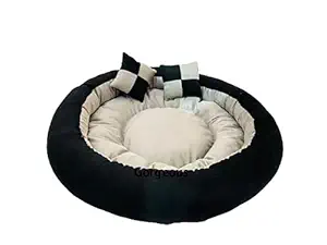 Gorgeous Reversible Super Soft Velvet Round Cat Dog Pet Bed Diameter 60 cms Height 22 cms S (Small, Black Cream)
