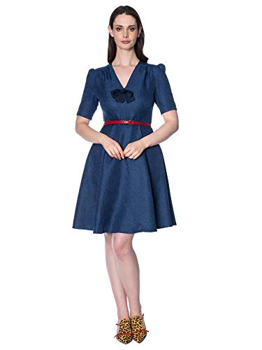 Banned Retro -  Vestito - Triangolo - Tinta Unita - Manica Corta - Donna Blu Acciaio S