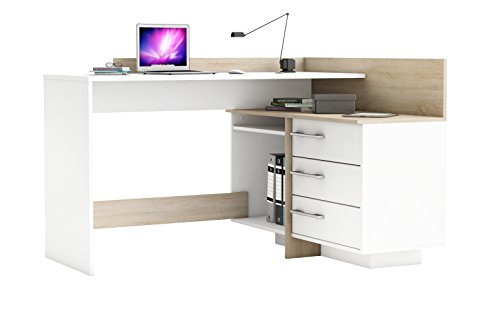 Eckschreibtisch Computertisch Schreibtisch PC Tisch Brotisch Arbeitstisch - Wei/Sonoma Eiche Eckschreibtisch Computertisch Schreibtisch PC Tisch Brotisch Arbeitstisch - Wei/Sonoma Eiche