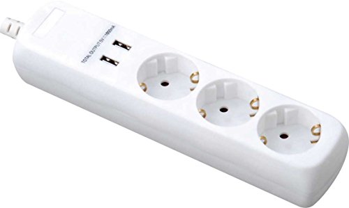 Garza 420006 Base Múltiple, Blanco, 3 Tomas + USB