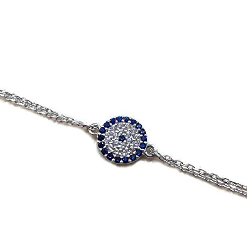 Mystic Jewels By Dalia - Pulsera de Ojo Turco Motif circonitas - Double Cadena 16-18 cm Ajustable