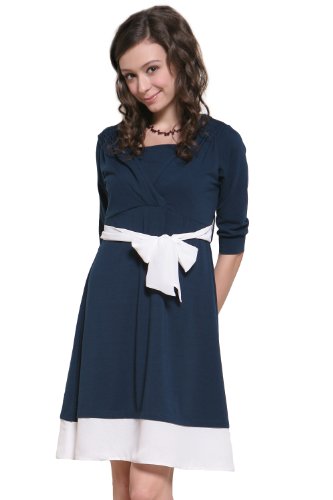 Sweet Mommy Maternity and Nursing Dress with chiffon sash Navy*White L(12-14)