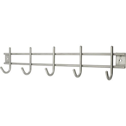 Gedotec Moderner Edelstahl Wandgarderobe Kleiderhaken Modell SATINO | 380 x 80 x 48 mm | Hakenleiste Edelstahl matt gebürstet | Garderobenleiste mit 5 Garderobenhaken | 1 Stück