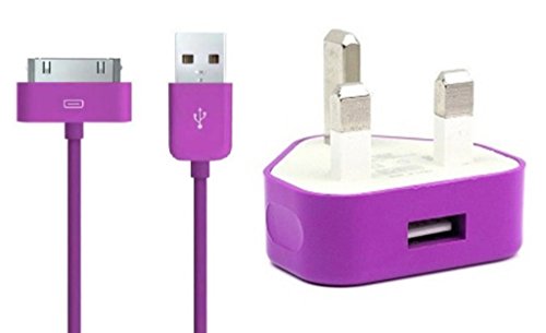 TheMaxUSB 2.0 Data Sync Charging Cable 1 meter + 1000mAh USB Charger Plug Compatible with iiPhones 6/7/8/X/XS/XS Max/11/12/12 Pro Max/13/13 Mini/14/14 plus (1 Meter, Purple 2 in1)