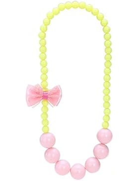 Tinksky Kinder Kette kurze Perlenkette für Mädchen mit Schmetterling Kinder Schmuck (Rosa und Gelb)