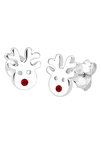 Elli Damen-Ohrstecker Rentier Weihnachten 925 Sterling Silber mit Kristallen von Swarovski rot 0311560113
