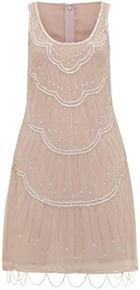 Womens 1920's Pale Pink Charleston Flapper Gatsby Beaded Hemline Cocktail Party Dress (08)