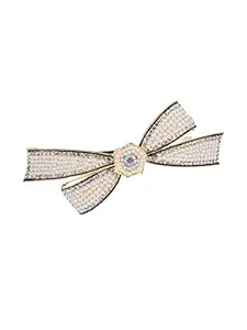 Yellow Chimes Hair Clips for Women Hair Barrette Clips White Pearl Hairclips Bow Shaped French Barrette for Girls and Women Hair Accessories.
