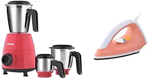 PHILIPS HL7505/02 500W Mixer Grinder, Red & Classic GC097/50 750-Watt Dry Iron (Peach)