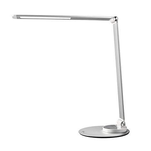 Preisvergleich Produktbild TaoTronics Schreibtischlampe, Metall, LED, ultradünn, hochwertig, Aluminium, verstellbar, Design 6 Helligkeitsmodi, 3 Farbtemperaturen, USB-Anschluss, Buchse zum Laden des Smartphones, silber