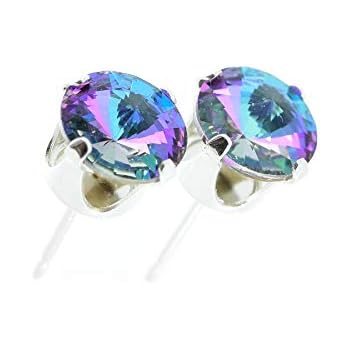 pewterhooter 925 Sterling Silver stud earrings for women made with sparkling Starlight crystal from Swarovski®. London gift box. Hypoallergenic & Nickle Free Jewellery for Sensitive Ears