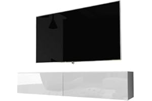 Jamiah High Gloss White TV Stand Cabinet Entertainment Unit | Wall Mounted Floating | 160CM