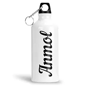 FurnishFantasy Personalised Aluminium White Sipper Bottle 600 ml - Best Personalized Gift for Happy Birthday, Return Gift, Name - Anmol