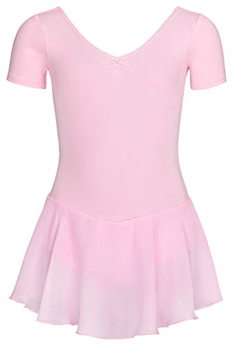 tanzmuster Maillot de Ballet 'Betty' con faldita de Gasa de Manga Corta para niñas en Rosa, 140/146 (11-12 años)
