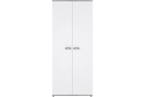 FORTE MÖBEL FORTE EMILY Schrank 80, Kleiderschrank, Kinderzimmerschrank, Jugendzimmer Flurschrank Industrial Stil Drehtürenschrank 2-türig, Weiß / Betonoptik LichtGrau, 80 cm breit x 188 cm hoch x 53 cm tief