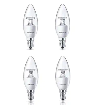 PHILIPS E14 Clear Candle 400-Lumen Decorative Wall Lights (4W, Warm White, Pack of 4)