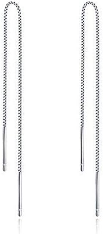 925 Sterling Silver 10cm Bar Tassel String Threader Pull Through Chain Earrings for Women Girl Best Birthday Gifts