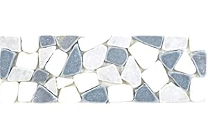 MOSANI Marmor Borde Bordüre grau weiß schwarz anthrazit Natursteinbordüre Wand Bad Küche Boden WC Sauna - MOSBOR-GW19