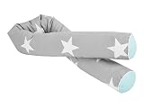 KraftKids Bettrolle große weiße Sterne auf Grau und weiße Punkte auf Mint Rollenlänge 140 cm und Rollenlänge 200 cm - 2