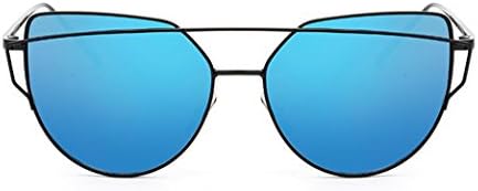 Elinka Women Fashion Twin-Beams Classic Metal Frame Mirror Sunglasses Cat Eye Glasses (Blue)
