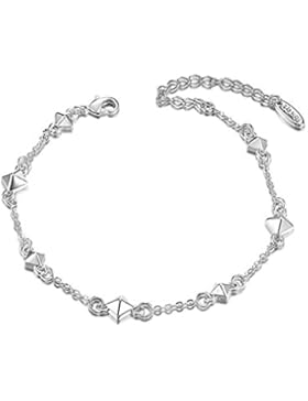 Epinki Versilbert Damen Poliert Charm Armband mit Cubic Zirkonia Geburtstagsgeschenk Weiß Gold 25CM