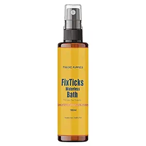 Foodie Puppies FixTicks Anti Tick and Flea Waterless Dry Bath Dog Shampoo, 180ml - Paraben Free | Cruelty Free with Glycerin and Aloe Vera for Itchy, Dry and Sensitive Pet Skin | For Dogs of All Breeds and Suitable for All Coat Types