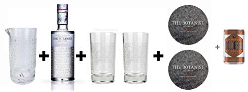 The Botanist Set Rührglas ca. 600ml + The Botanist Islay Dry Gin 0,7l (46% Vol) + 2x Gläser + 2xFilzuntersetzer - [Enthält Sulfite] + Goldberg Intense Ginger 0,15l EINWEG