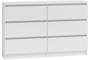 WHATSIZE ENTERPRISE – Moderna – Large Chest of Drawers – Contemporary 6 Drawer Wide Dresser, Bedside Drawers & Night Stand - Office, Lounge & Bedroom Furniture Storage Cabinet, White